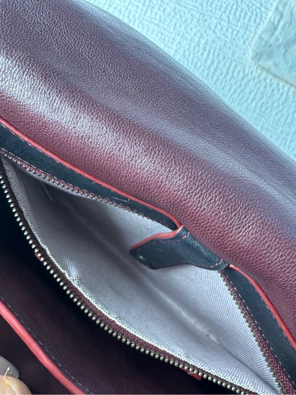 Coach 1941 Black Leather Crossbody large Saddle Bag with Oxblood Red Accents. - Picture 7 of 10